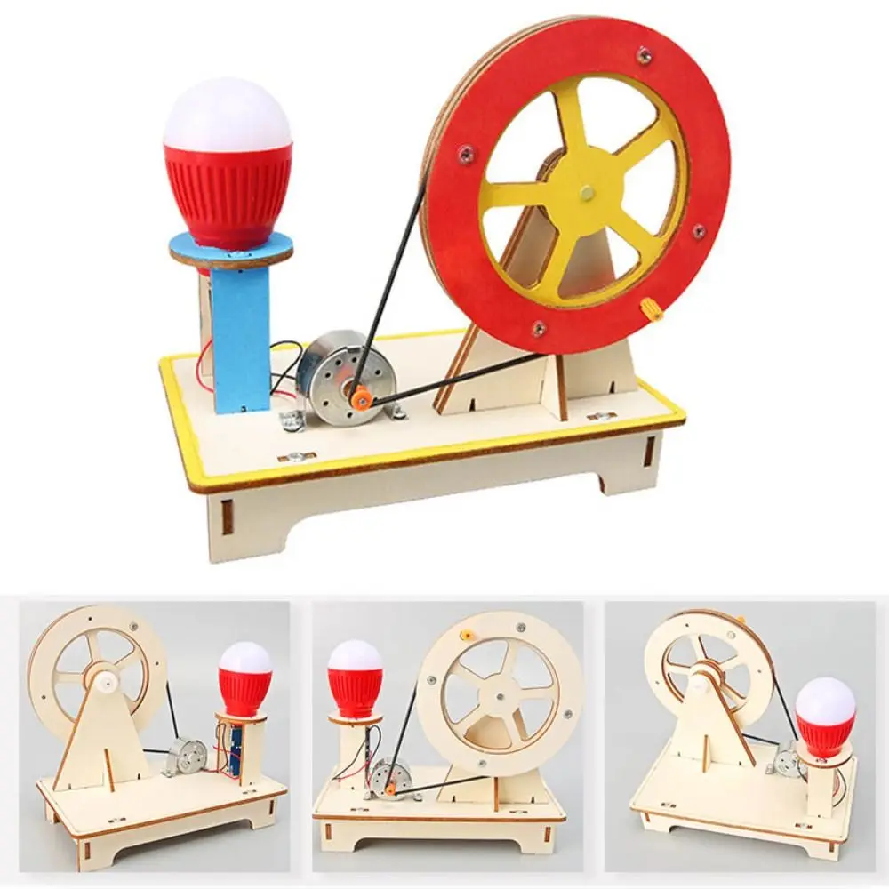 1 Set Creative Physics Science Toys DIY Wind Driven Mini Wooden Model Electric Educational Hand Generator Kids