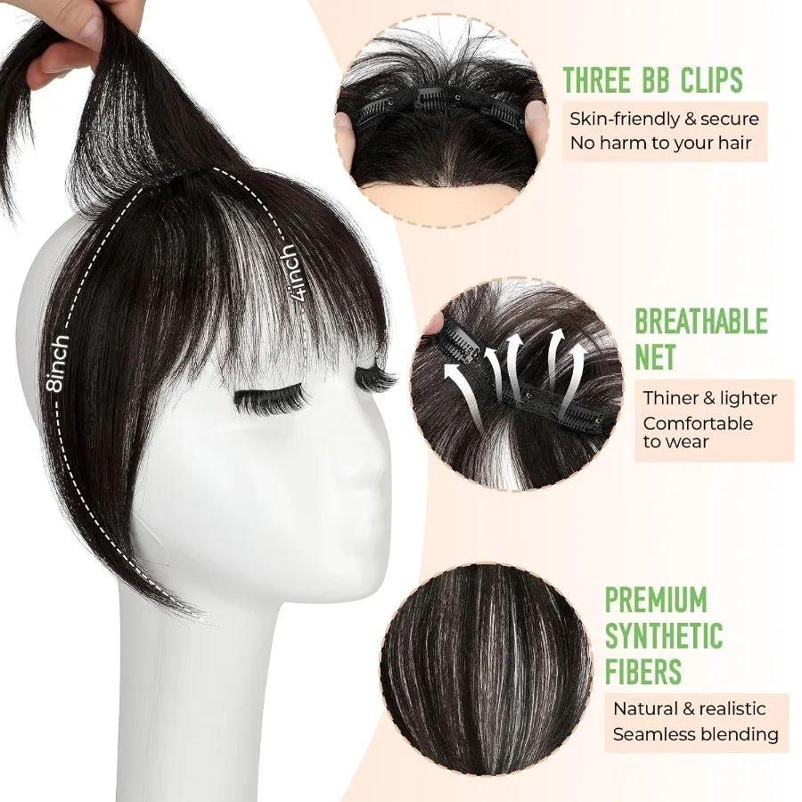 3603D الشعر الاصطناعية واقعية توبر للنساء مع الانفجارات وهمية بني داكن Wispy مثالية للارتداء اليومي غطاء الشعر ذو المظهر الطبيعي