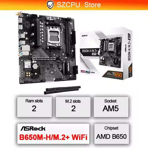 Asrock B650M-H/M.2+ WiFi New Micro-ATX Motherboard, AM5, LGA 1718, AMD B650, Micro ATX, DDR5, PCIe 4.0 M.2,