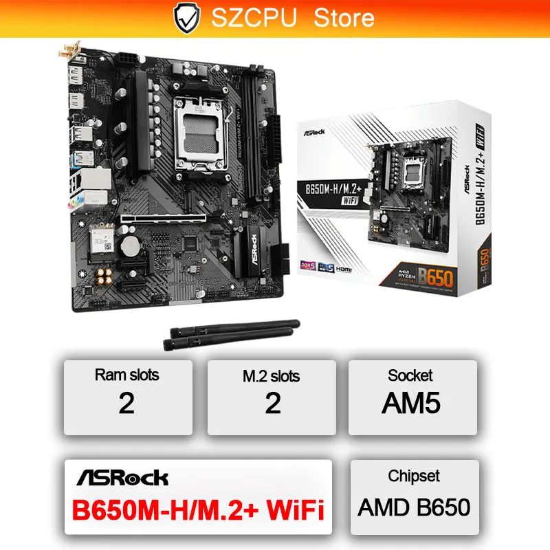 Asrock-マザーボードb650m-h/m.2 wifi, micro-atx, am5, lga 1718, amd