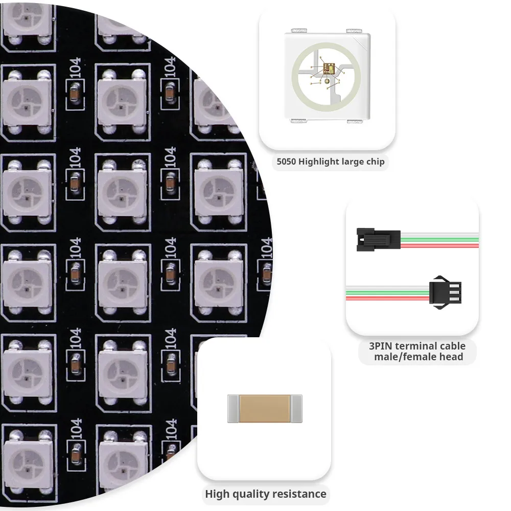 8x8 16x16 8x32 Module WS2812B RGB LED Digital Flexible Individually Addressable Panel WS2812 Light Matrix Screen DC5V