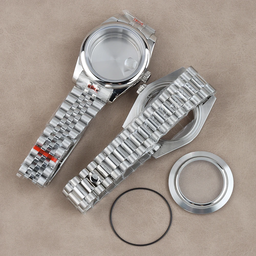 36/39mm NH35 Watch Case Silver Stainless Steel Sapphire Glass For DATEJUST NH35 NH36 Movement 28.5mm Dial 10ATM Oyster Bracelet