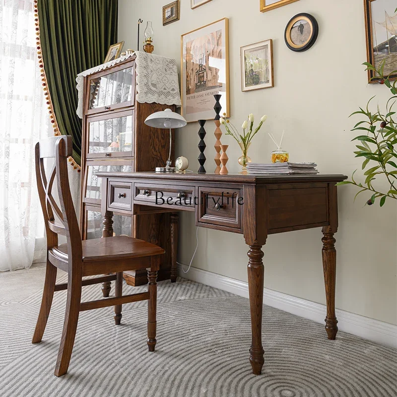 

American pure solid wood desk all log retro simple computer desk home