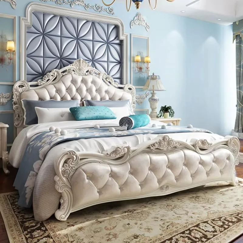 

Modern Drawers Frame Double Bed Storage European Wood Princess Queen Bed Frame Bedroom Luxury White Cama De Casal Furniture Home