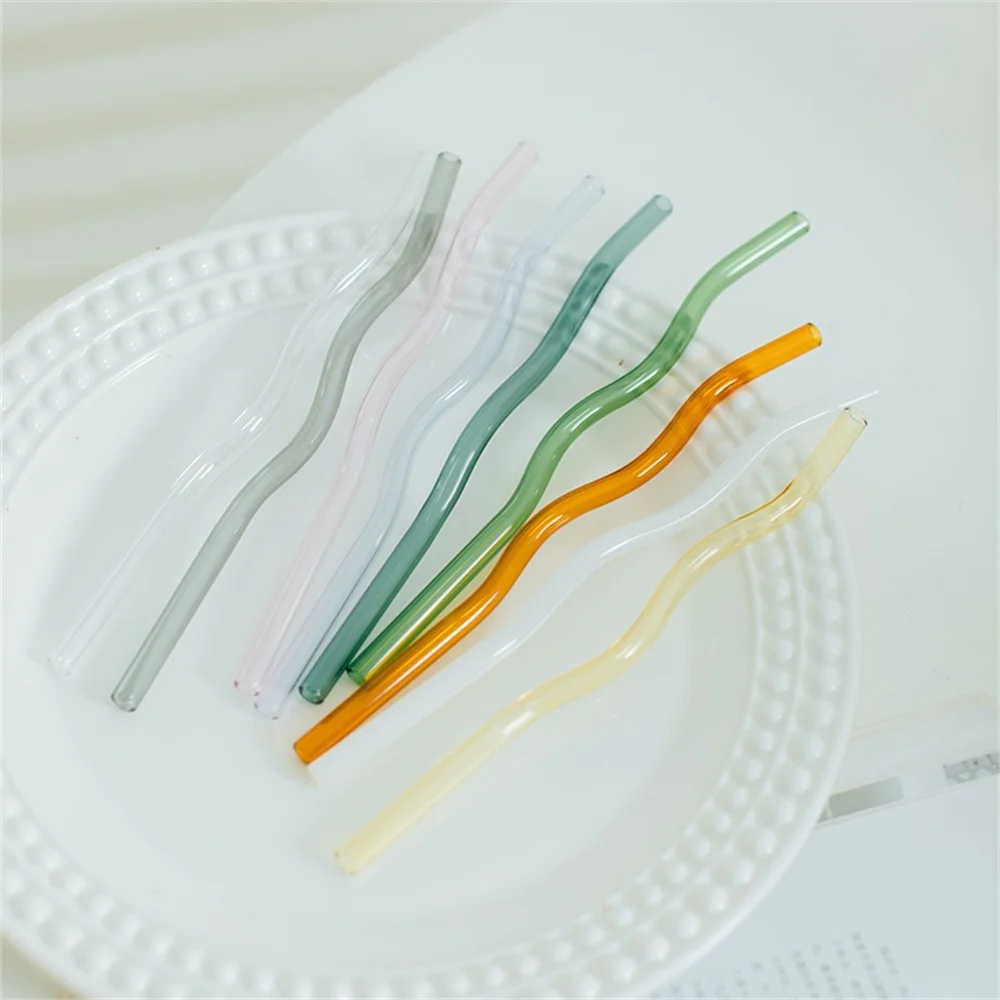 Milk Beverage Straw High Borosilicate Heat-resistant Creative Tableware Glass Pipette Large Wave-shaped Three-way Curved Shape