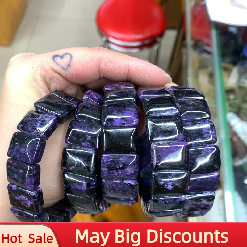 

Natural Charoite Stone Beads Charm Elastic Bracelet Gemstone Jewelry Bangle For Woman For Party Gift Wholesale !