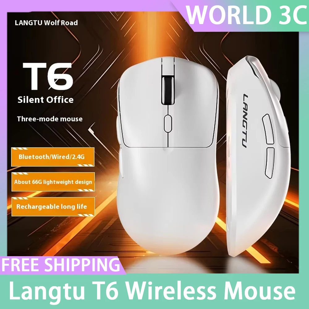 Langtu T6 Mouse Three Mode Wireless Lightweight Rechargeable Customized E-Sport Gaming Mouse Pc Accessries For Desktop Gamer