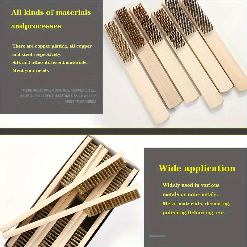 木製ハンドルの工業用銅線と鋼線ブラシ - 自動車用の多機能研磨・洗浄ツール