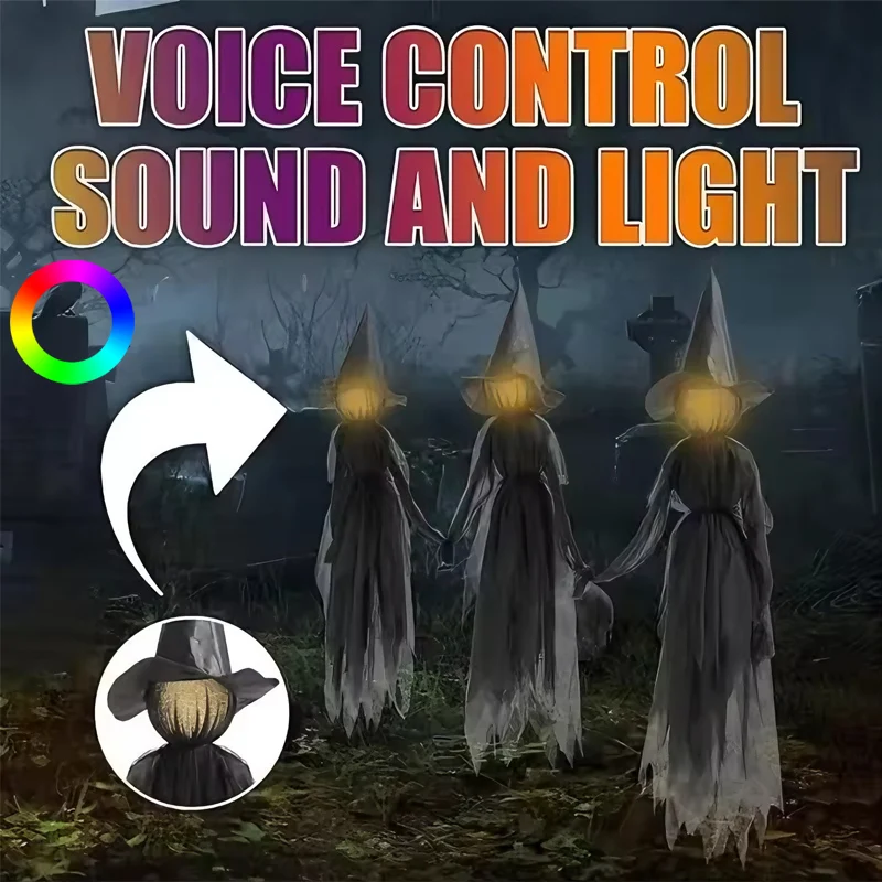 Interactive Light-Up Witch Decoration with Motion Sensor Scary Sound Effects Creepy Animated Prop for Haunted House Halloween
