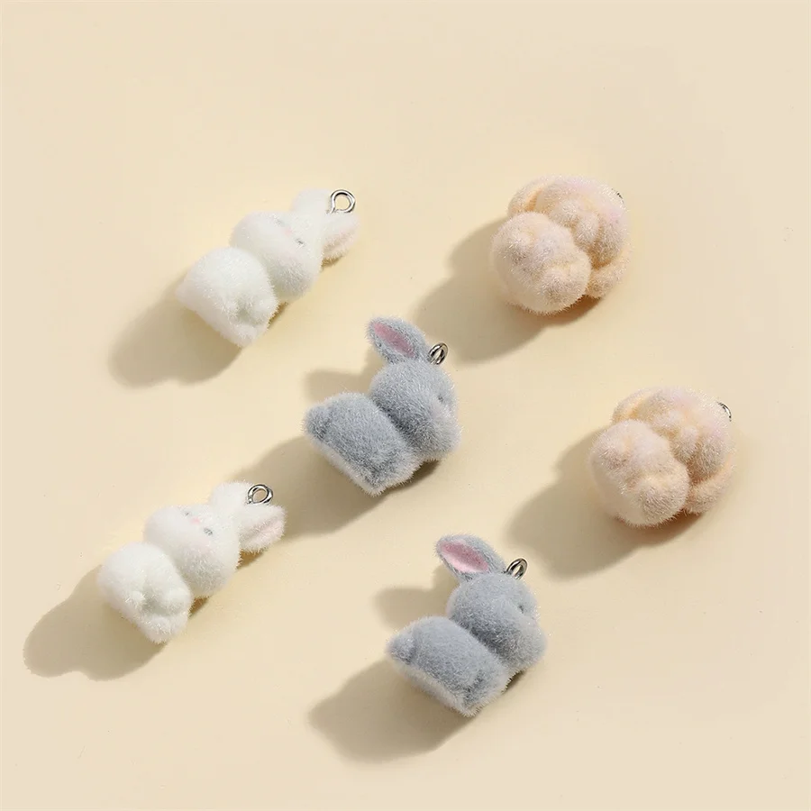 3PCS Plush resin three-dimensional rabbit dog silly doll keychain phone case DIY earring material view 2