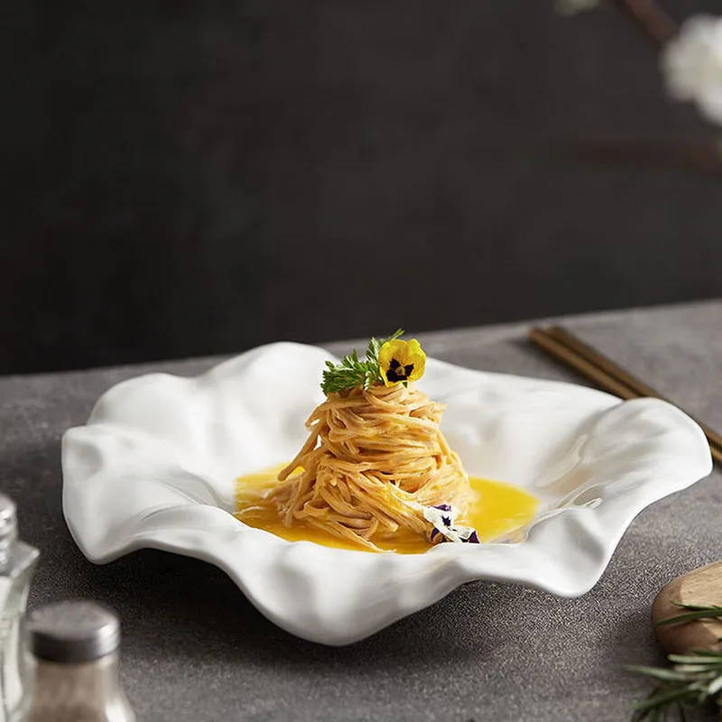 Breakfast Afternoon Tableware Pasta Fat Reduction Serving Home Dessert Ceramic Crease Dinner Plates