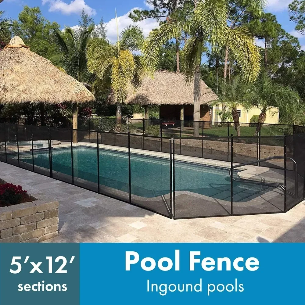 Pool Fence 5’ X 12’ Movable Child Safety Pool Fencing Easy Installation with Hardware Included 5 Foot Inground Pool Mesh Fence