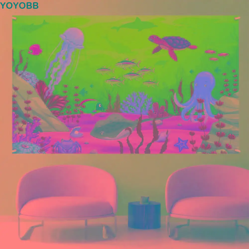 Cartoon Summer Ocean Photography Backdrop Polyester Celebrate Party Hanging Banner Jellyfish Octopus Turtle Poster Photo Props