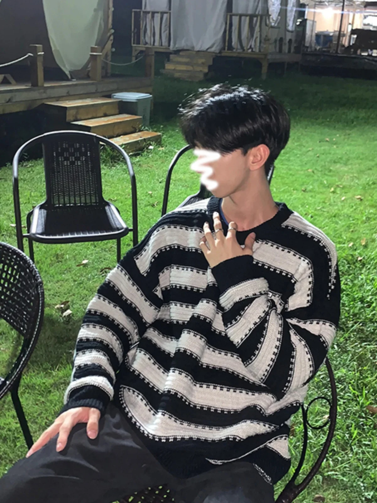 

Мужской трикотажный джемпер с круглым вырезом, в полоску, повседневный, свободного кроя, с длинным рукавом, осенне-зимний, модный, для подростков, из полиэстера и акрила