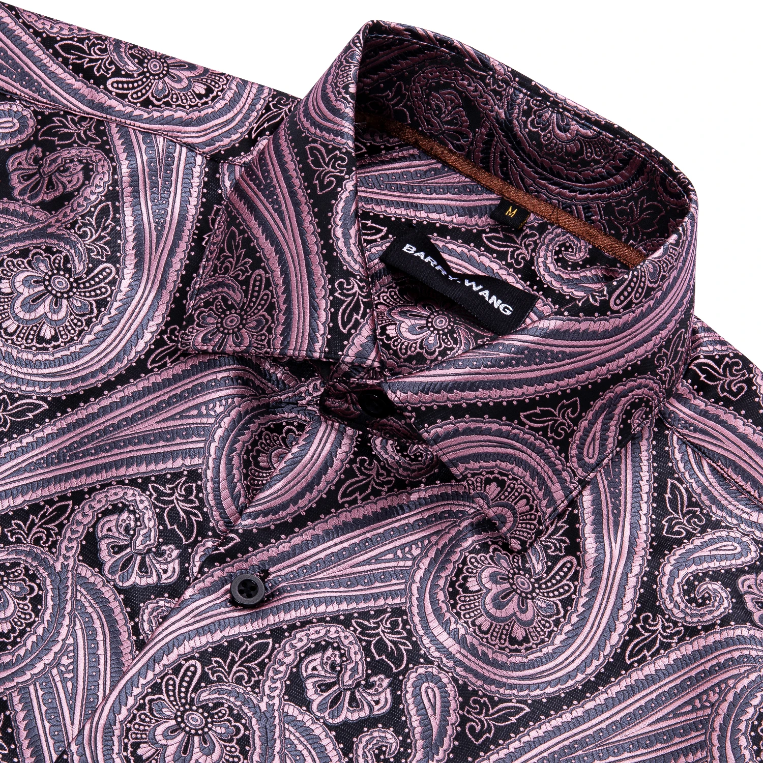 Barry.Wang Luxury Pink Paisley Silk Shirts Men Long Sleeve Casual Flower Shirts For Men Designer Fit Dress Shirt BY-0050