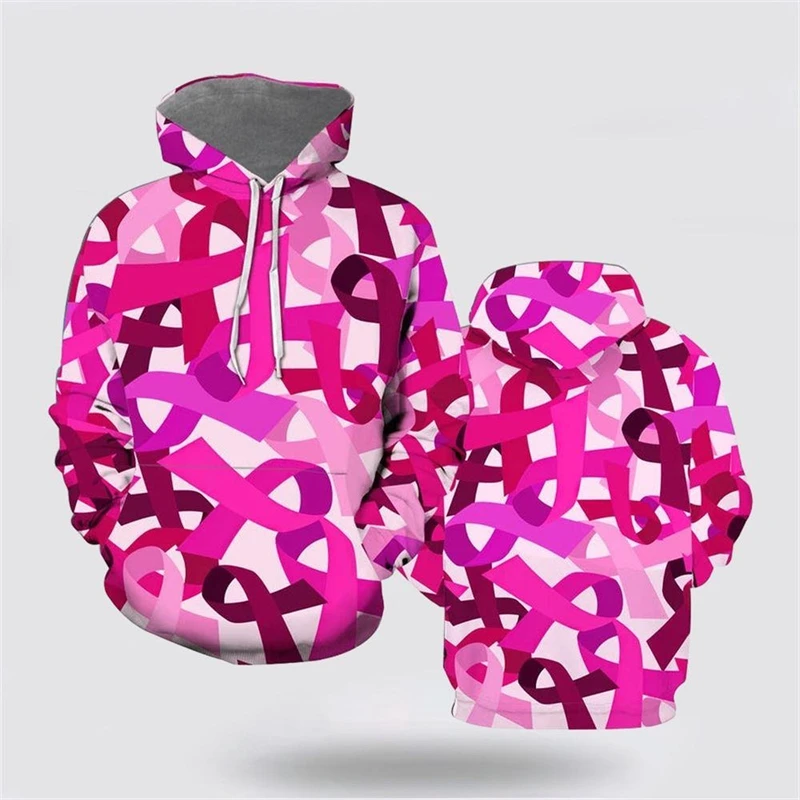 Breast Cancer Awareness Hoodie Men Women Long Sleeve Pullover Sweatshirt 3d Printing Pink Ribbon Graphic Hoodies Autumn Clothes