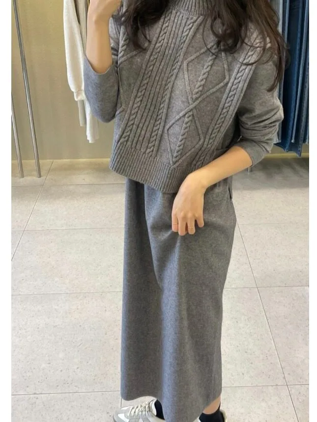 Long Knitted Dress Set No Sleeve Twisted Korean Style Women's Fashion Spring Autumn Winter Casual Wear Outdoor Travel Date