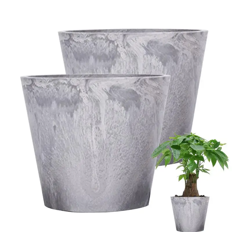 Indoor Flower Pots 2pcs Modern Marble Texture Pot for Flower Plant Pre-Drilled Drainage Holes Design Potted Plant Containers