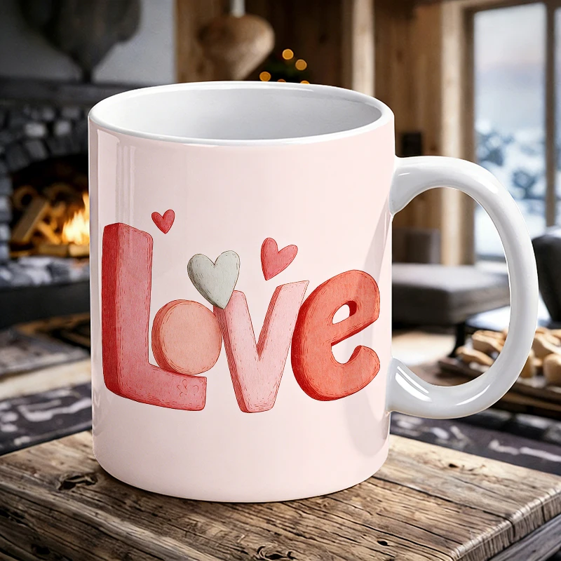 

Romantic Love Coffee Mug 3D Pink & Red Love Ceramic Tea Cup, coffee cup, milk cup, office tea cup, drinking cup, gift for friend