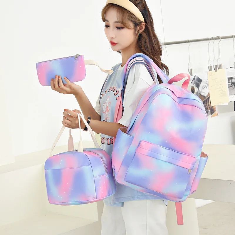 Borsa da pranzo per zaini di grande capacità per studenti primari con astuccio 3 pezzi Set borse a tracolla Casual da donna zaini per bambini Kawaii