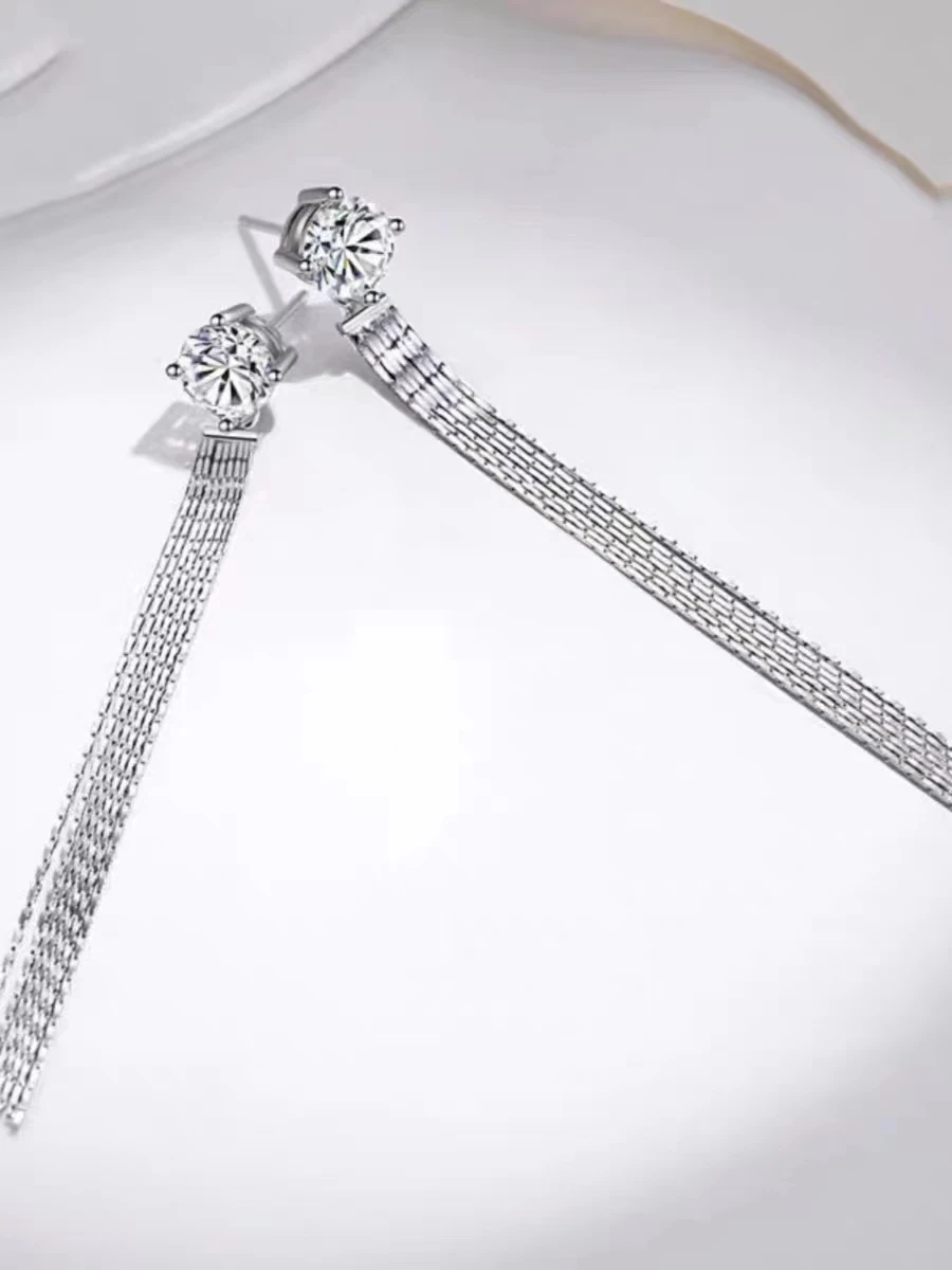 925 sterling silver 1 carat moissanite temperament long tassel earrings for women light luxury high-end earrings