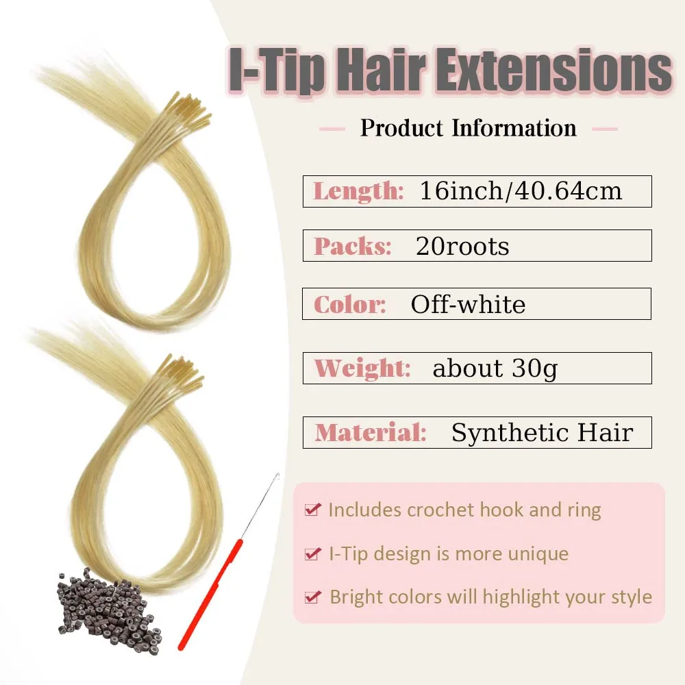 20roots 16inch I-tip Fusion colorful Synthetic Hair Extensions with crochet hook and  ring Y2K style