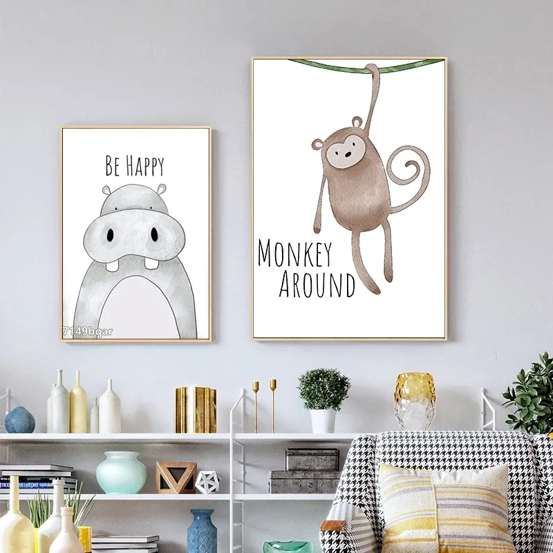 Dibujos animados nórdicos Kawaii Animal jirafa León Be Brave arte de pared estético lienzo impreso pintura carteles para decoración del hogar y la sala de estar