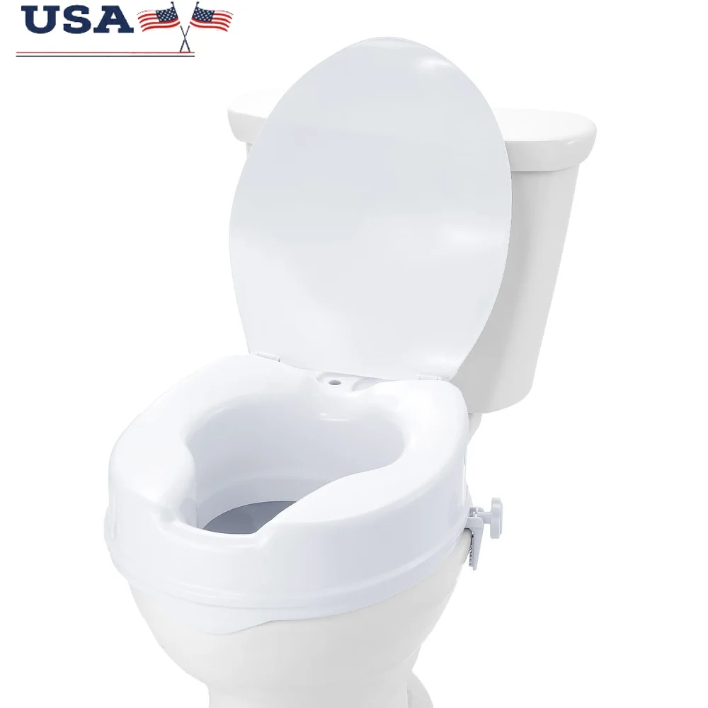 

4-дюймовая поднятая подставка для сиденья унитаза, высокопрочный полипропилен, простая установка, ручка, регулируемая, устойчивая к пятнам, удобная, безопасная