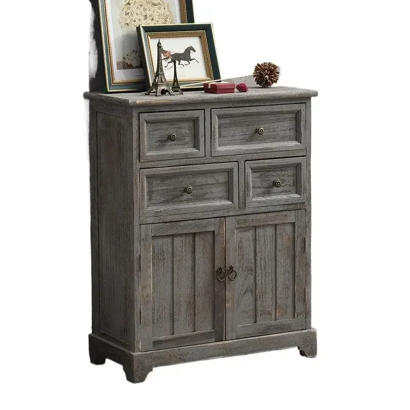 Solid wood locker, four-bucket balcony floor-to-wall cabinet