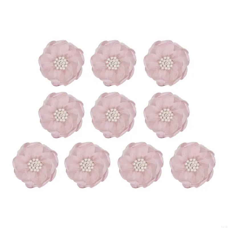 Craft Flower Decorations with Layered Organza Construction and Center Clusters, Set of Ten for Garment and Hair Accessory Y08E view 5