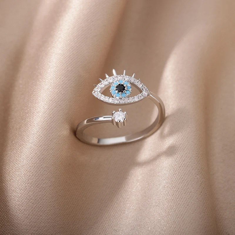 Women's Adjustable Gold Plated Zircon Evil Eye Ring