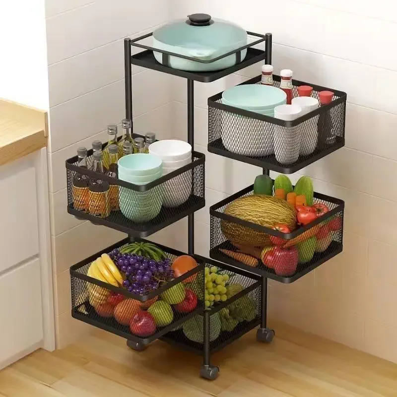 

Kitchen rotating storage rack, vegetable basket, multifunctional snack corner rack, multi-layer floor standing cart storage rack