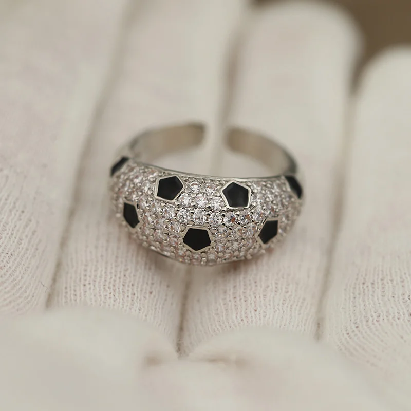 جديد البصر اكسسوارات زركونيا هندسية مفتوحة خواتم للنساء الفاخرة كريستال الزفاف المشاركة الأسود النفط اللوحة خواتم مفتوحة #4