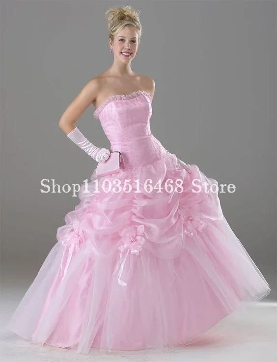 Fantasy A Line Prom Party Dress Peach Pink Pleated Lace Corset Corset Victorian Evening Dresses فساتين للمناسبات الخاصة