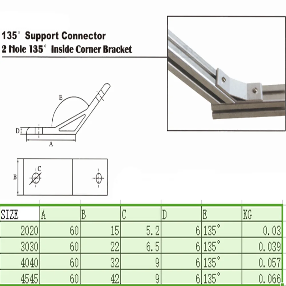 1pcs 135 degree Corner Angle Bracket Connection Joint for 2020/3030/4040/4545/6060/8080/9090 series Aluminum Profile