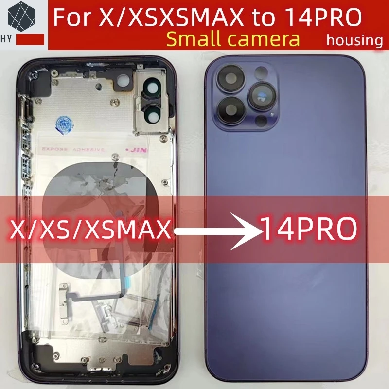 For X/XS/XSMAX Like 14 Pro Housing X Up To 13 Pro Housing XS To 14 Pro Back DIY Back Cover Housing Battery Middle Frame Replacem