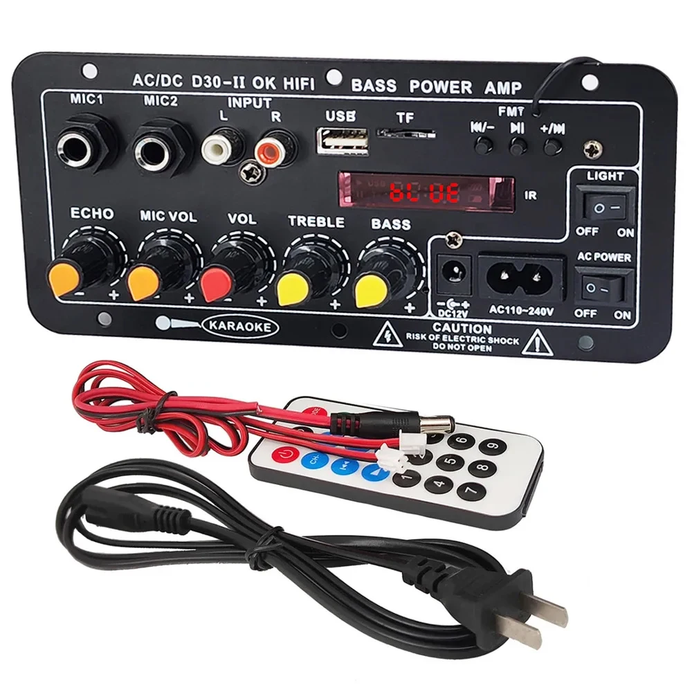 WOOPKER D30-II плата усилителя Bluetooth сабвуфер с дисплеем двойной вход микрофона USB-порт для домашнего динамика караоке DIY 30 Вт