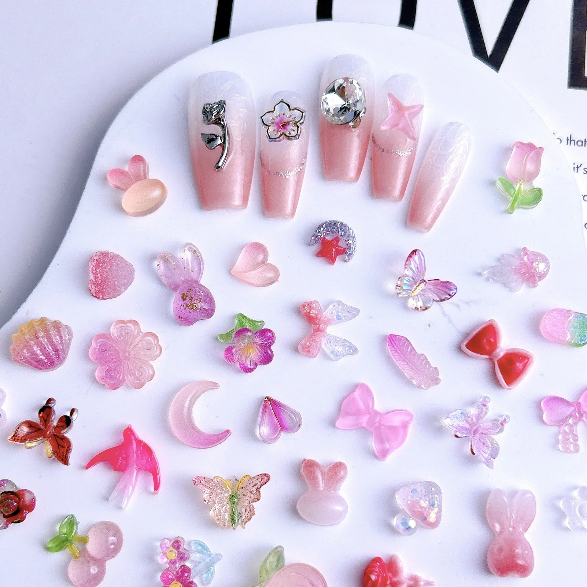 30 Stuks Gemengd Ontwerp 3d Flatback Hars Nail Art Bedels Accessoires Gloeien In De Donkere Boog Bloem Nagels Decoratie Benodigdheden Materiaal