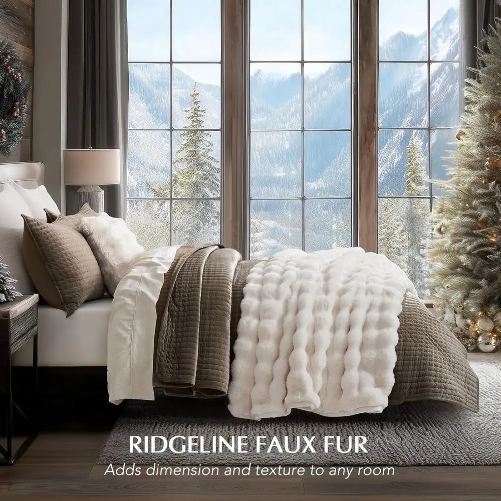 بطانية فرو أرنب صناعي رقيق عاجي مريح، رمي قطيفة قابل للعكس، 50 × 60 للسرير والأريكة والكرسي