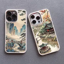 Chinese Style Landscape Paint Phone Case For Iphone 15 14 Pro Max Plus 16 13 12 Pro Max 11 XR X 7 8Plus Silicon Protective Cover