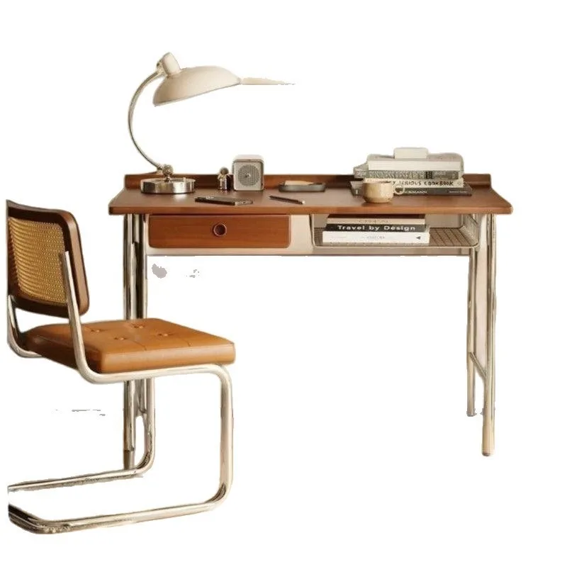 

Solid wood desk retro small apartment light luxury study workbench simple Japanese computer desk
