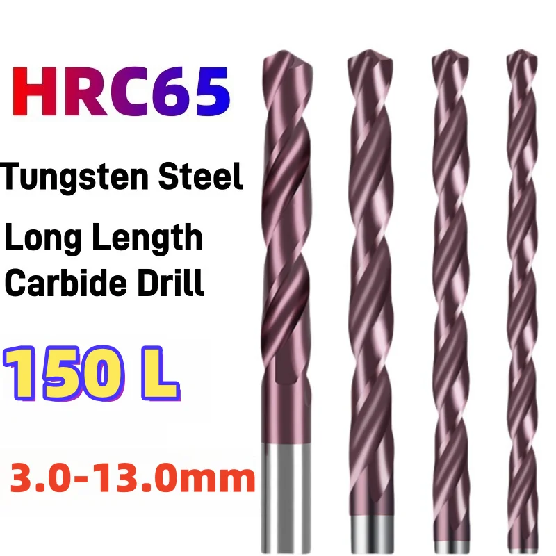 

HRC65 60 CNC Carbide Twist Drill Bit 150mm Long Length For Cast Iron Metal Aluminum Hole Machine Tool 3.0mm-13.0mm 1PCS