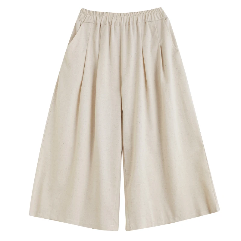 Casual algodão linho cor calças de perna larga solto ajuste feminino plus size a linha confortável cintura elástica