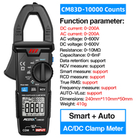 MESTEK Digital Clamp Meter 600A AC Current  AC/DC Voltage Ohm True RMS Auto Range VFD Capacitance NCV Tester Ammeter Multimeter