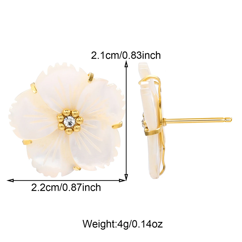 Elegant White Shell Flower Stud Earrings For Women Chic Party Wedding Stainless Steel Earrings Fashion Jewelry Girls Gift 2024