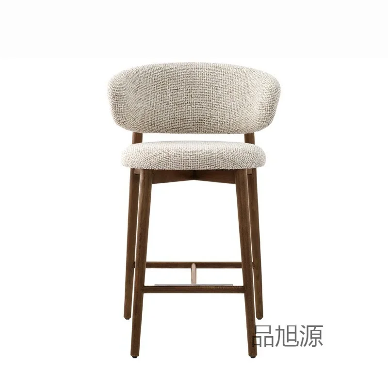 Modern Solid Wood Bar Chair Nordic Bar Stool for Kitchen Light Luxury Cloth High Feet Barstool Household Living Room Stool Chair