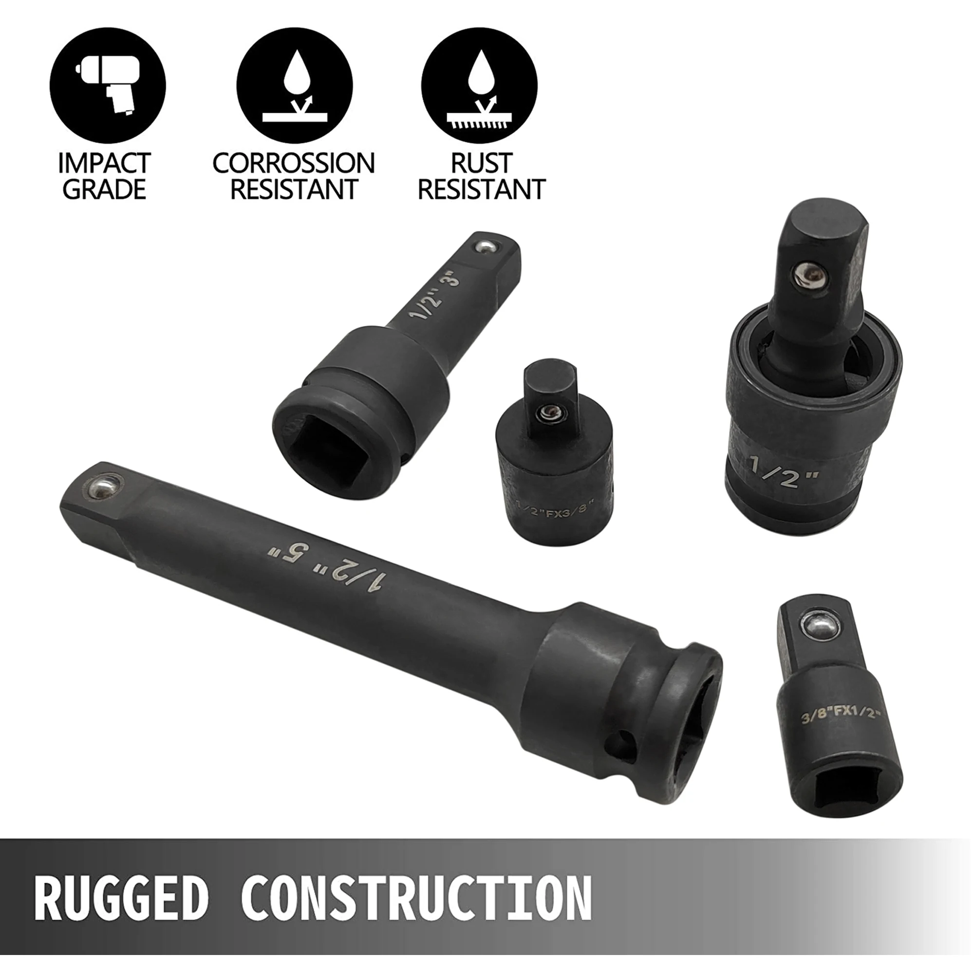 35pcs 1/2" Drive Impact Socket Set, Cr-V Steel SAE and Metric Deep Socket, Includes 72 Teeth Ratchet Handle and Extension Bar