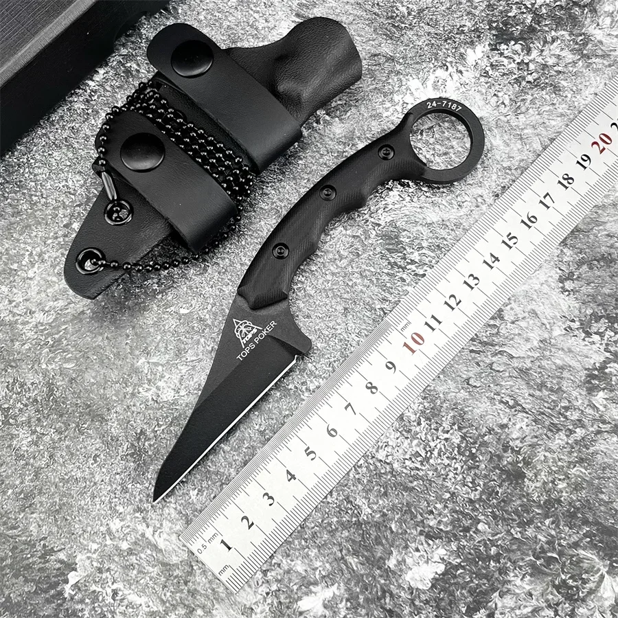 

New Styles Outdoor Straight Knife G10 Handle 8Cr13Mov Blade Camping Hunting Self-defense Multi-fuctional Tools with a chain