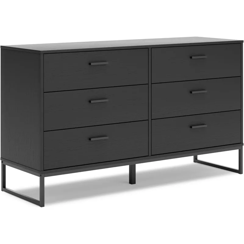 Modern 6-Drawer Dresser with Safety Stop  Black A Matte Black Finish and Dark Pewter-tone Accents Offer An Elegant Touch