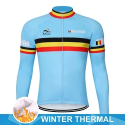 Long Sleeve Cycling Jersey for Men, Pro Team, Thin Downhill MTB, Blue, Belgium, Racing, Winter Clothing